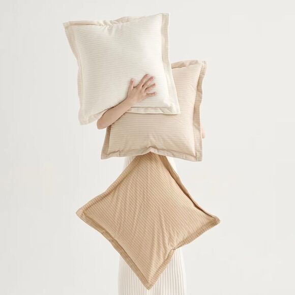 Macys | Coco Top 3 Set Corduroy Ribbed Pillow Covers 24x24 white, beige & camel - Picture 1 of 6